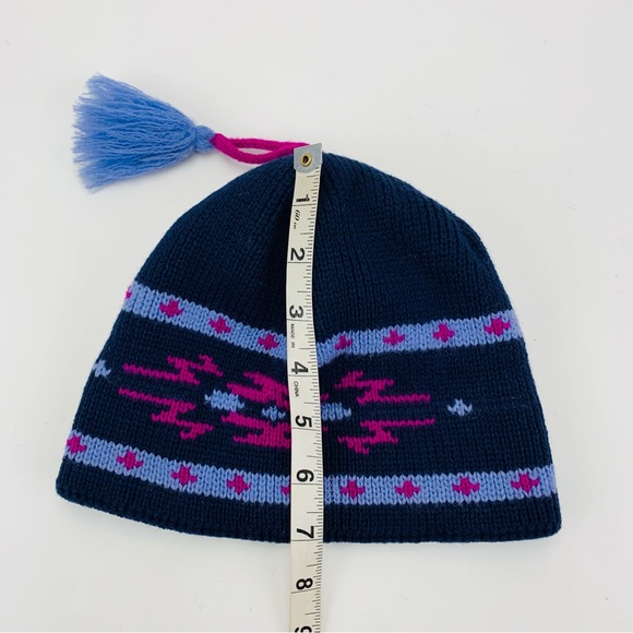 Wigwam Fair Isle Wool Tasseled Beanie Winter Hat Made in USA Navy Purple - Picture 9 of 11